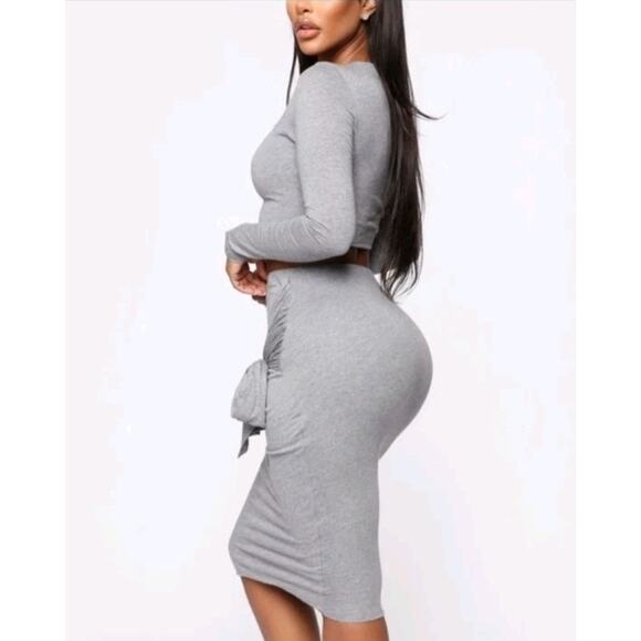 Fashion Nova Ready To Go Bodycon Skirt XS Light Gray Tie Waist EUC - Picture 2 of 9